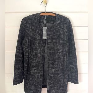 NWT EILEEN FISHER Coat Jacket Crosshatch Tencel Organic Cotton Black Sz XS $298